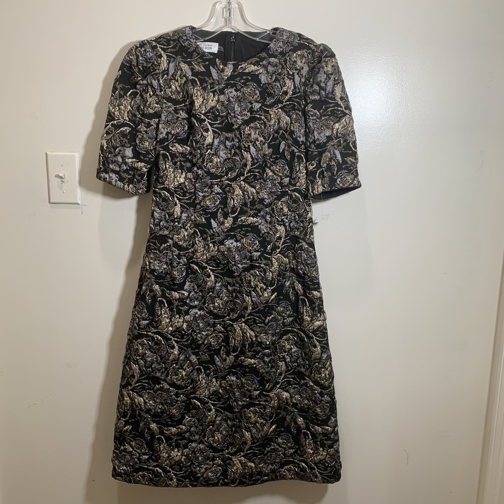 Rickie Freeman For Teri Jon NWOT A Line Textured Metallic Jacquard Dress Size 4